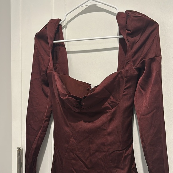 House of CB Arlinda Brown Midi Dress long sleeve e - Picture 5 of 8